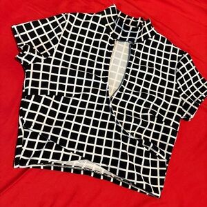 Joyce Leslie Black and White Grid Button Down Shirt